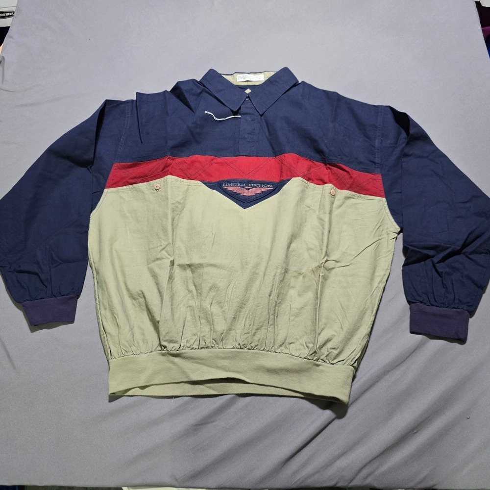 Color Works Pullover Mens 1X Navy Green Colorblock Vintage Limited Edition 90s